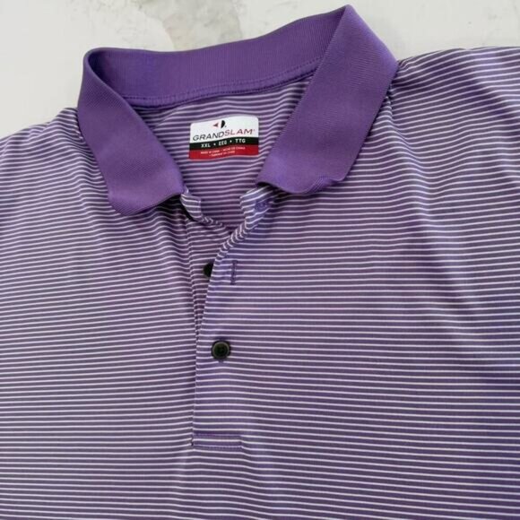 Grand Slam Polo Golf Shirt Mens Size XXL Purple Striped Short Sleeve Performance - Picture 3 of 6